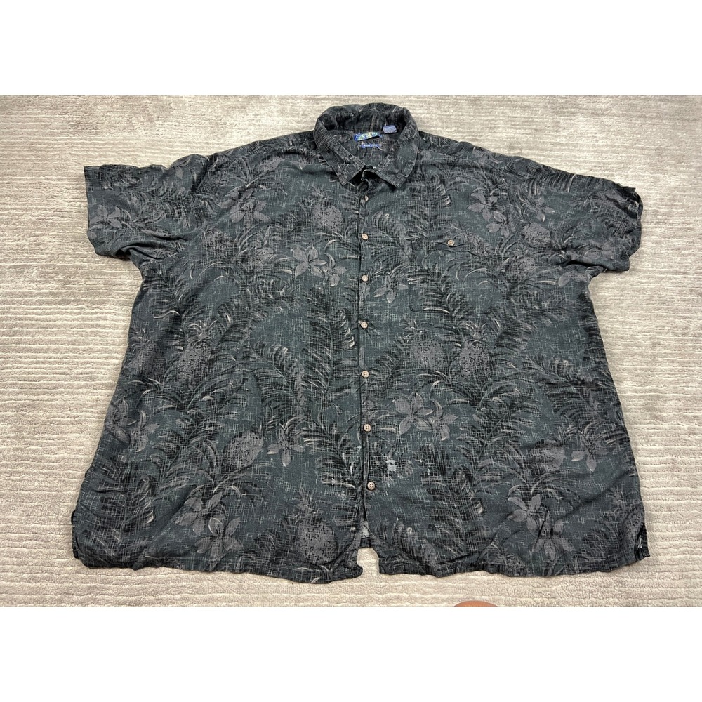 Campia Button Down Shirt Mens 4XL Black Tropical Pineapple Rayon Short Sleeve